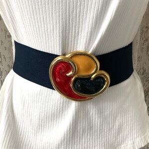 Vintage Belt 80s 90s Day-Lor Enamel and Blue Elastic Adjustable to Less Than 26"